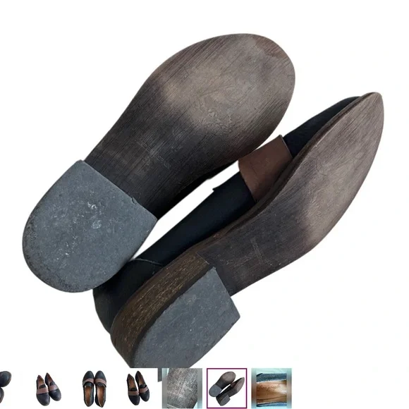 Free People Penny Loafers Genuine leather block heels black brown shoes 38 8 - Picture 6 of 7